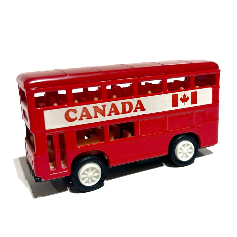 Canada Red Double Decker Bus Die Cast Model Toy Car 2000s Souvenir Flag White